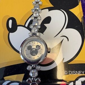 Disney Mickey Mouse Crystal-Embellished Silver Watch Fossil